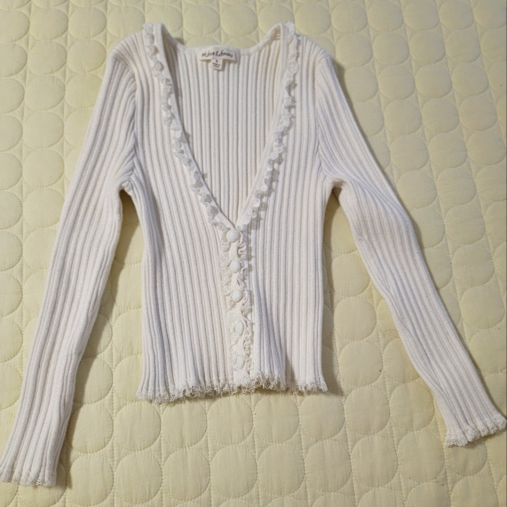 For Love And Lemons White Ribbed Cardigan